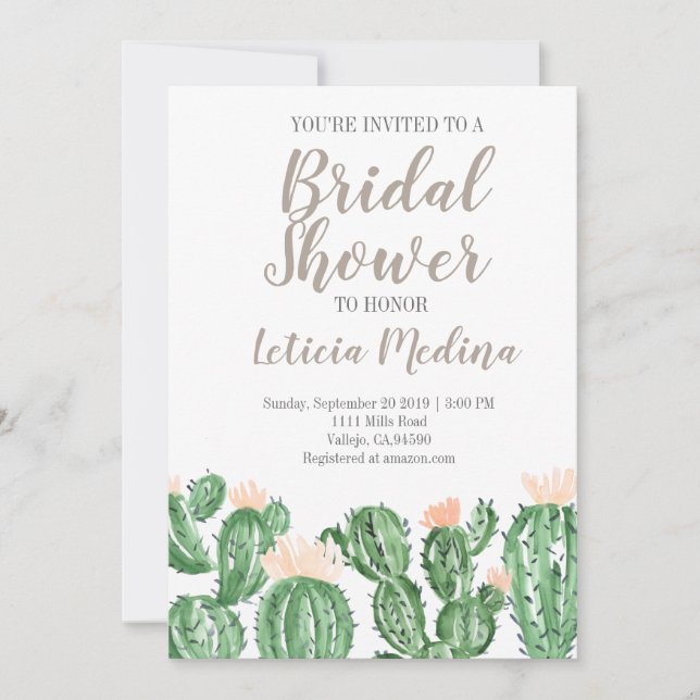 Cactus succulent mariage invitation de douche nupt (Devant)