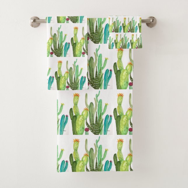 Cactus succulent pattern Aquarell Garden Niedlich Badhandtuch Set (Insitu)