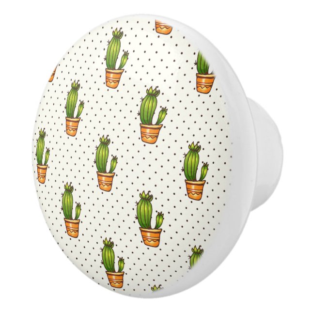 Cactus & Succulent Polk Dot Pattern Keramikknauf (Rechts)