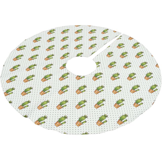Cactus & Succulent Polk Dot Pattern Polyester Weihnachtsbaumdecke (Schrägansicht)