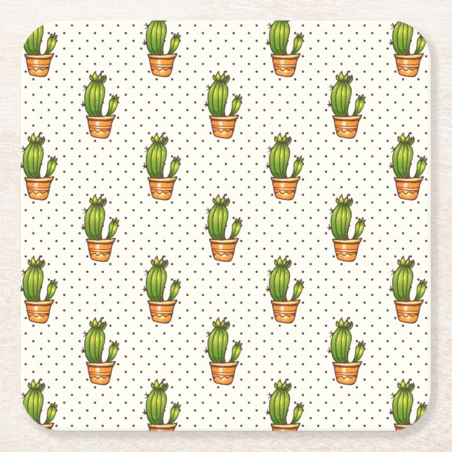 Cactus & Succulent Polk Dot Pattern Rechteckiger Pappuntersetzer (Vorderseite)