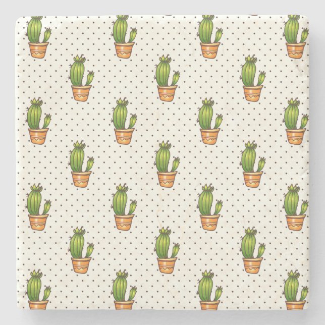 Cactus & Succulent Polk Dot Pattern Steinuntersetzer (Vorderseite)