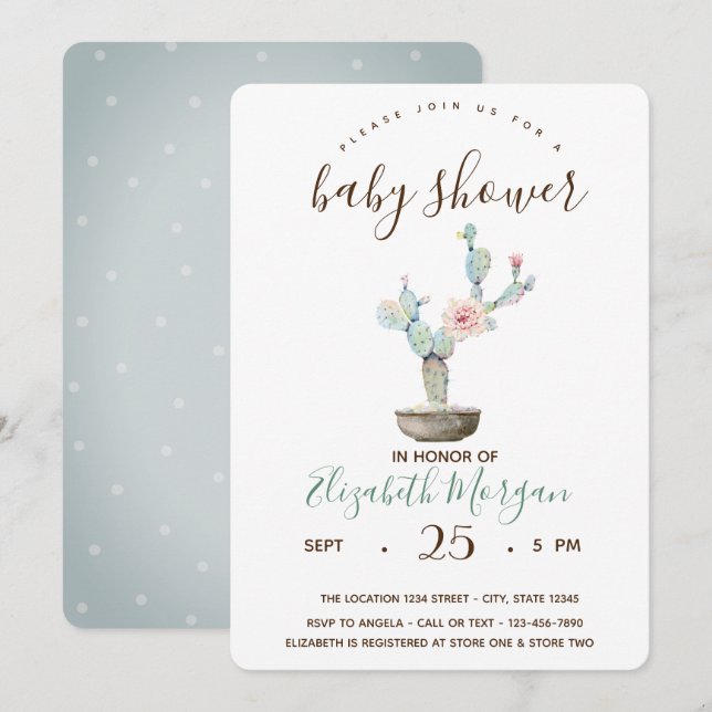 Cactus succulent Polka Dots Baby Shower Einladung (Vorne/Hinten)
