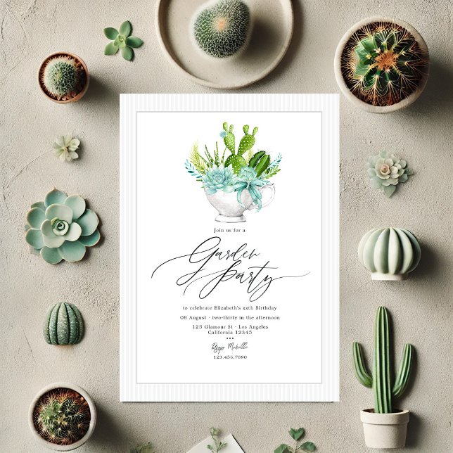 Cactus Succulent Tea Cup Garden Party Einladung (Cactus Succulent Tea Cup Garden Party Invitation)