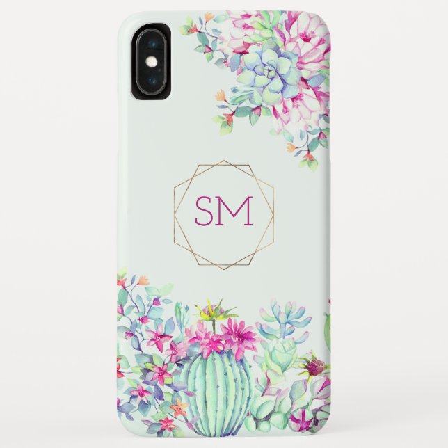 Cactus succulent Watercolor Geometric Monogram Case-Mate iPhone Hülle (Rückseite)