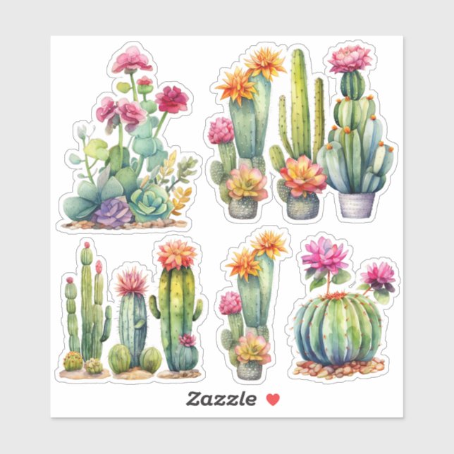Cactus succulents botanische Aquarellmalerei Aufkleber (Blatt)