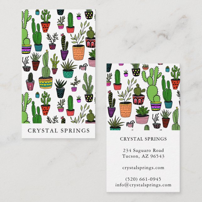 Cactus succulents Botanische Pflanze Doodle Niedli Visitenkarte (Vorne/Hinten)