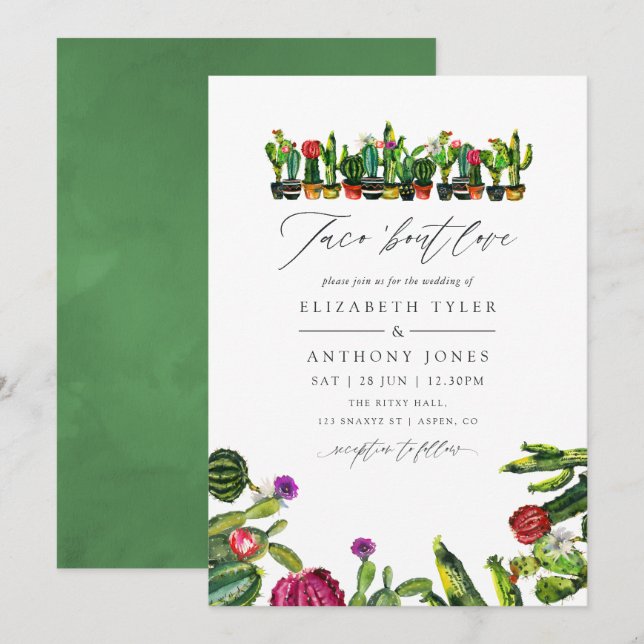 Cactus succulents Fiesta Wedding Einladung (Vorne/Hinten)