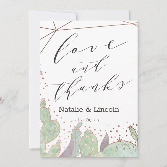 Cactus & Succulents Geo Wedding Liebe und vielen D Dankeskarte (Vorderseite)