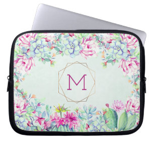 Cactus succulents Monogram Geometric Monogram Laptopschutzhülle