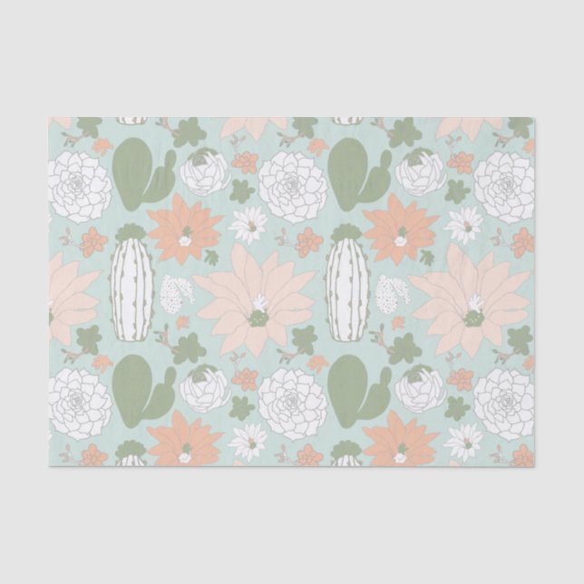 Cactus succulents Peach Green Floral Seidenpapier (Vorderseite)
