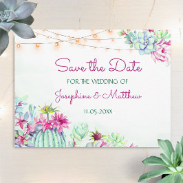 Cactus succulents string Lights Save the Date Ankündigungspostkarte