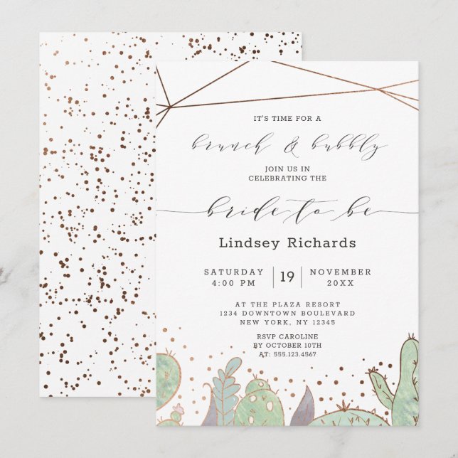 Cactus succulents Terrarium Brunch & Bubbly Shower Einladung (Vorne/Hinten)