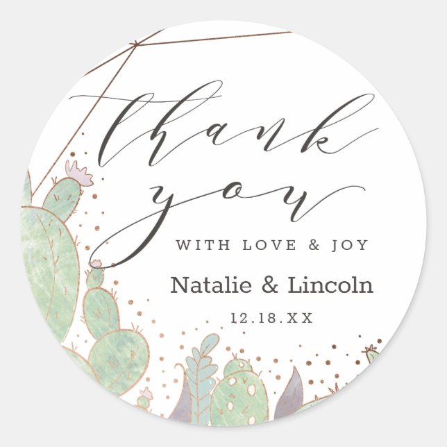 Cactus & Succulents Terrarium Wedding Vielen Dank Runder Aufkleber (Vorderseite)