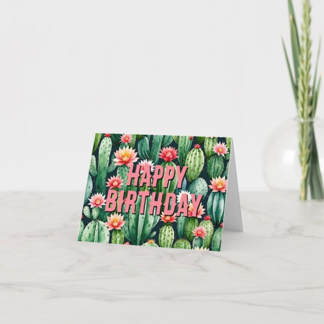 cactus succulents watercolor Faltkarte Dankeskarte (Vorderseite)