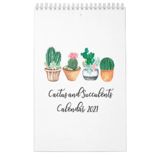 Cactus suculents in wässriger Farbe Kalender