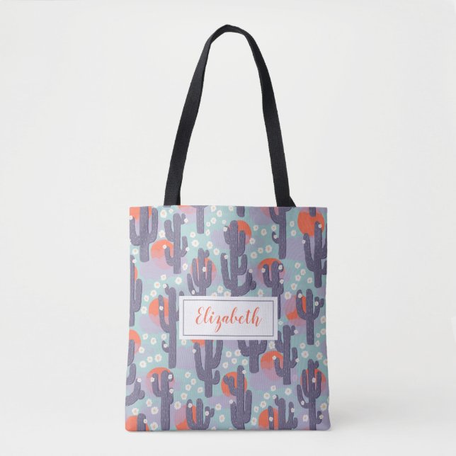 Cactus Sun Botanical Desert Floral Personalisiert Tasche (Vorderseite)