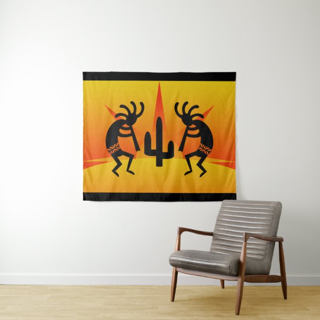 Cactus Sunset Desert Kokopelli Südwest Design Wandteppich (Beispiel (Horizontal))