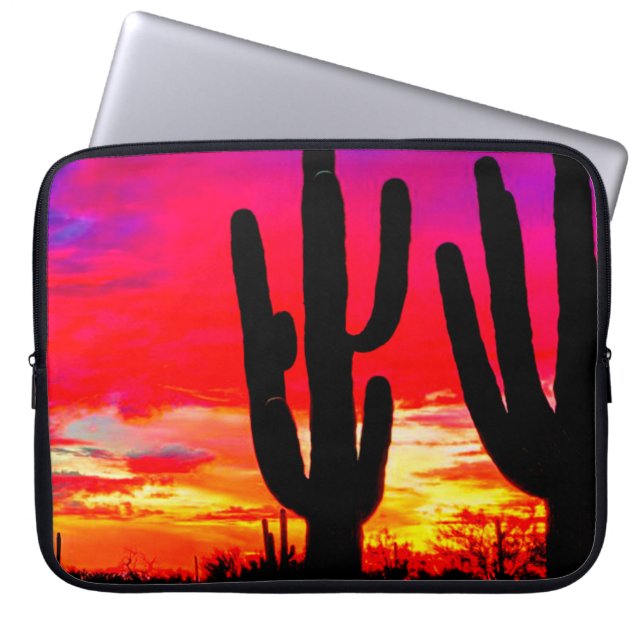 Cactus Sunset Red Pink Blue Orange Laptopschutzhülle (Vorderseite)
