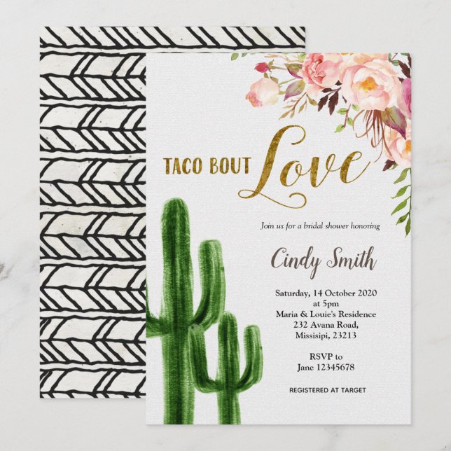 Cactus Taco sur l'amour nuptiale douche Invitation (Devant / Derrière)