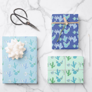 Cactus Themed Succulent Pastel Gift Wrapping Paper Geschenkpapier Set