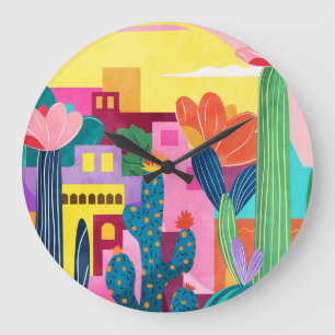 Cactus Town Große Wanduhr