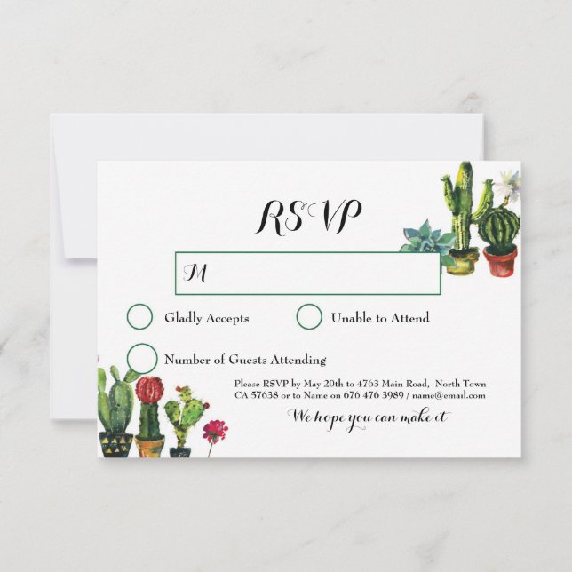 Cactus UAWG Wedding Fiesta Response Cards Lights RSVP Karte (Vorderseite)
