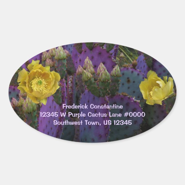 Cactus Violet Avec Fleurs Jaunes Étiquettes de adr (Devant)