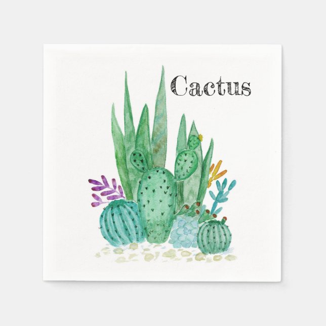 Cactus watercolor cacti Blume Blumenwüste Serviette (Vorderseite)