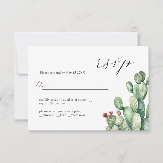 Cactus Wedding Design RSVP Card Karte (Vorderseite)