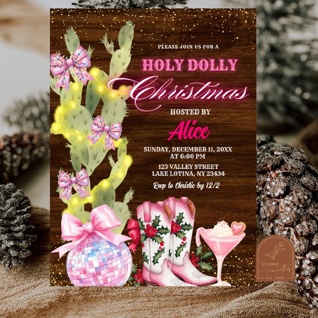 Cactus Wild West Pink Girl Christmas Party Einladung (Von Creator hochgeladen)