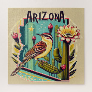 Cactus Wren Bird und Blossom des Saguaro Cactus