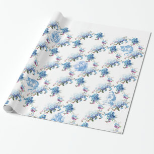 Cadeau Alice en papier d'emballage floral bleu du pays