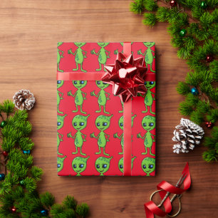 Cadeau ALIEN PETIT VERT HOMME NOËL enveloppement papier