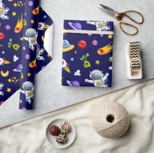 Cadeau Aliens spatiaux astronautes enveloppant du papier