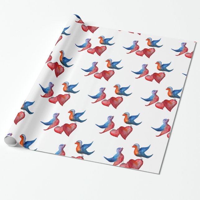 Cadeau Amour, inséparables, papier d'emballage d'oiseaux (Déroulé)