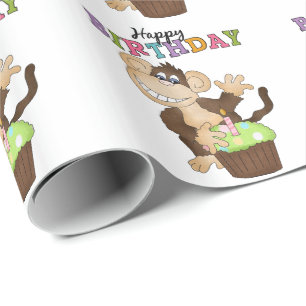 Cadeau Anniversaire Monkey fête papier d'emballage