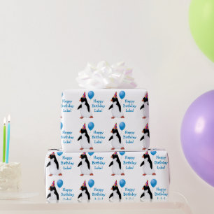 Cadeau Anniversaire Pingouin Bleu Nom Papier d'enveloppem