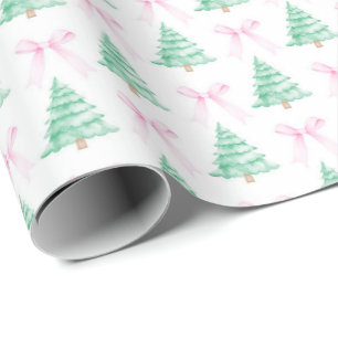 Cadeau Aquarelle Arbres de Noël Papier à enveloppement Ch