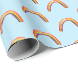 Cadeau Aquarelle arc-en-ciel papier d'emballage bleu