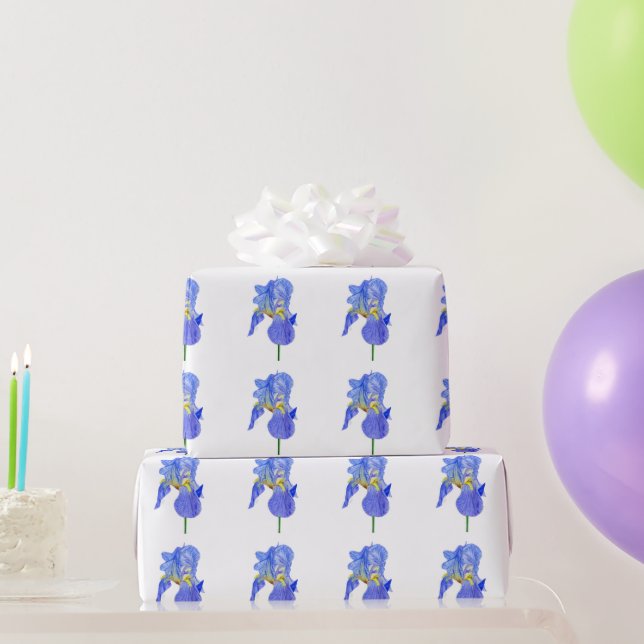 Cadeau Aquarelle bleu Iris papier d'enveloppement (Cadeaux de fête)