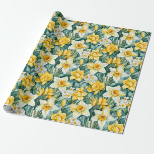 Cadeau Aquarelle Daffodiles Enveloppement Papier Rouleau