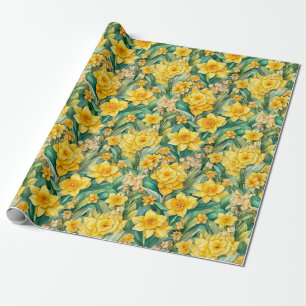 Cadeau Aquarelle Daffodiles Enveloppement Papier Rouleau