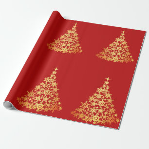 Cadeau Arbre de Noël Or Papier rouge foncé