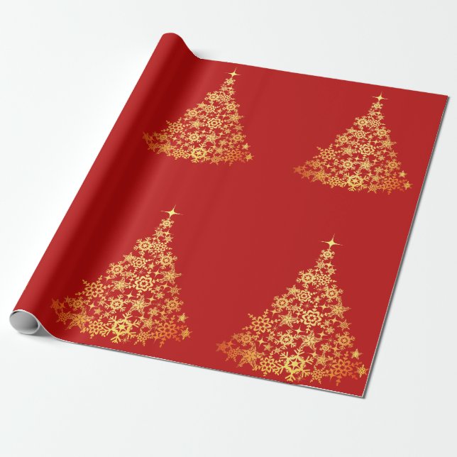 Cadeau Arbre de Noël Or Papier rouge foncé (Déroulé)