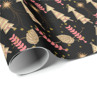 Cadeau Arbres de Noël d'or papier d'enveloppement noir