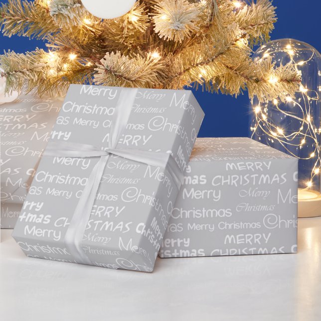 Cadeau Argent gris et blanc Joyeux papier d'enveloppement (Vacances)