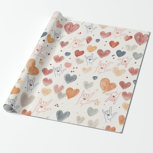 Cadeau ASL "Je t'aime" papier d'emballage, Langue des Sig (Déroulé)