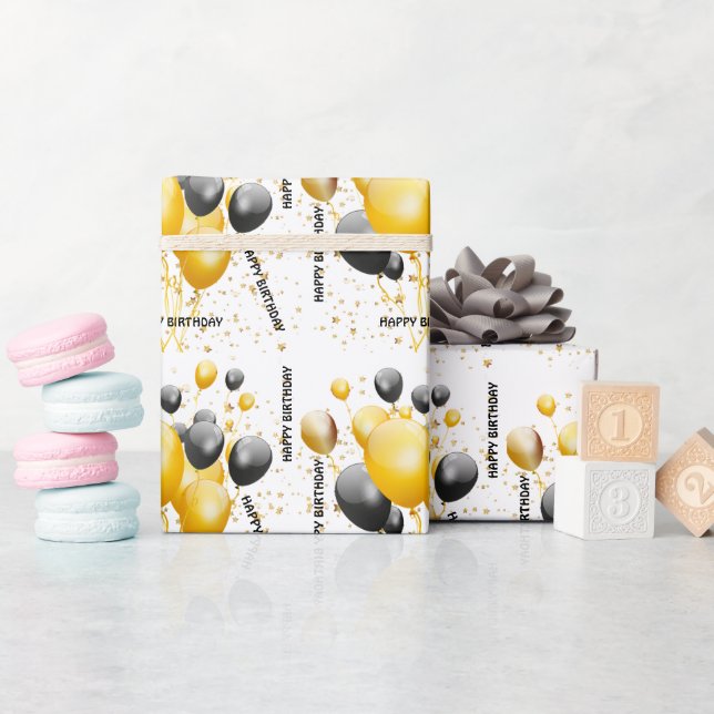 Cadeau Ballons d'or et de noir Papier d'enveloppement d'a (Baby Shower)