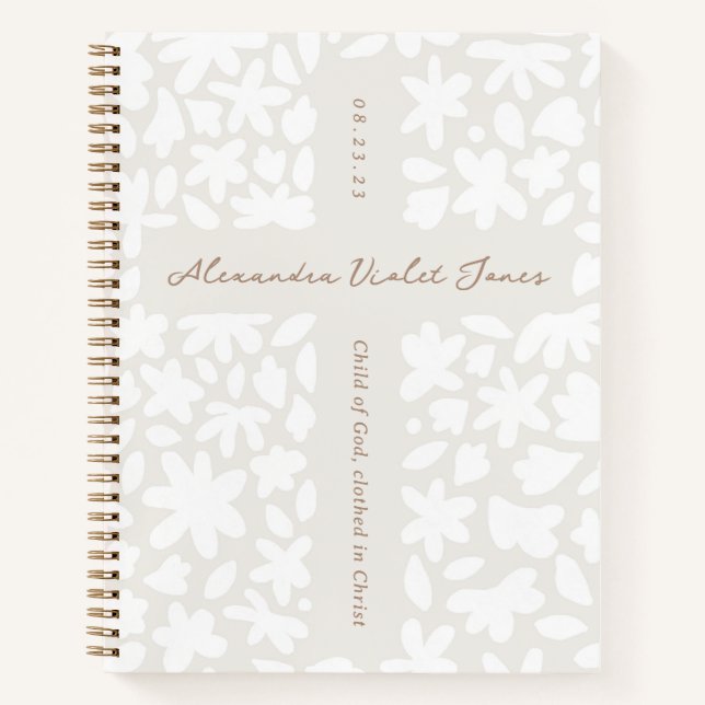 Cadeau Baptême personnalisé Carnet floral (Devant)